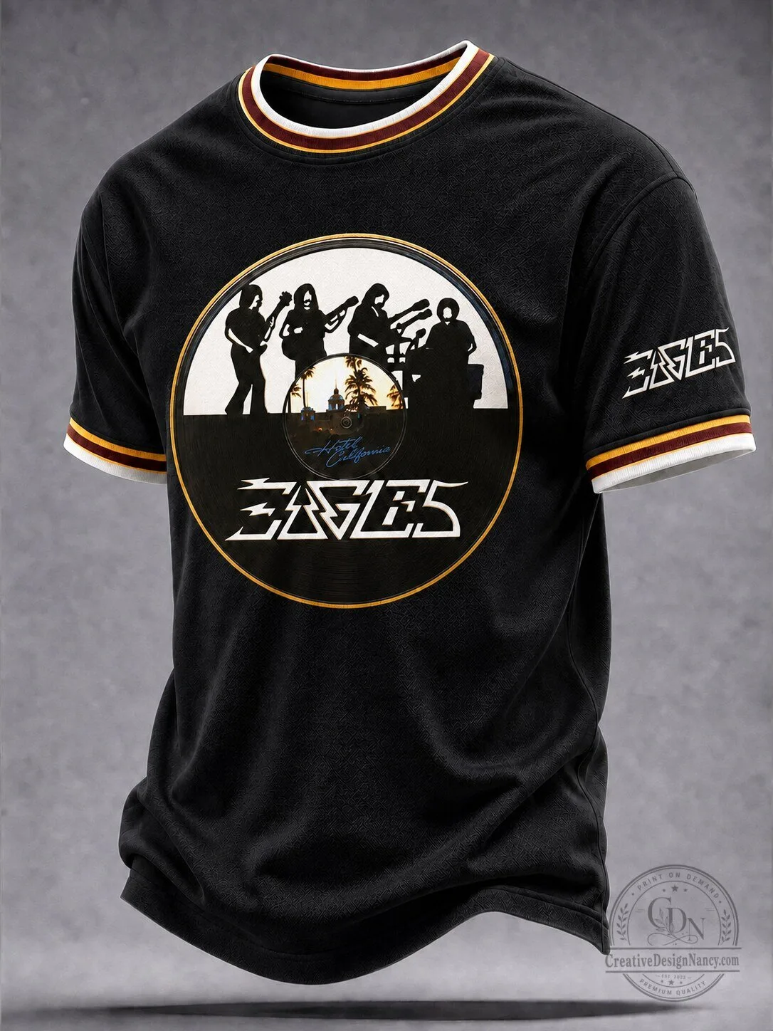 Eagles Band Hotel California Album Cover Black Graphic T-Shirt