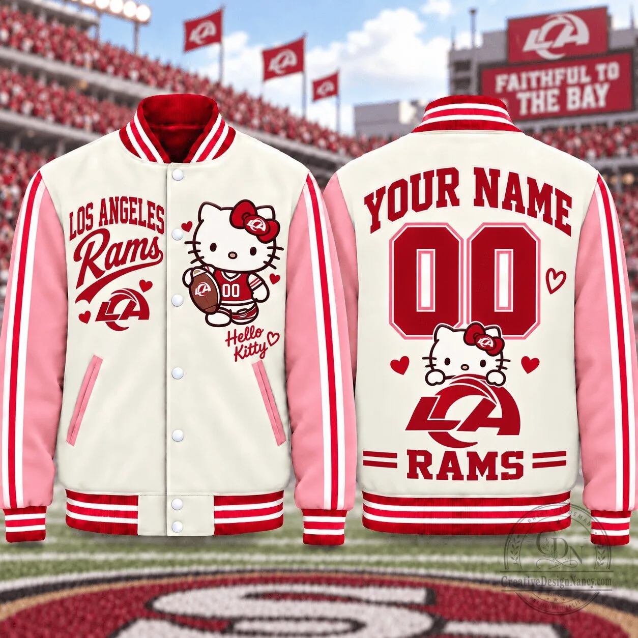 Los Angeles Rams Hello Kitty Personalized Varsity Jacket
