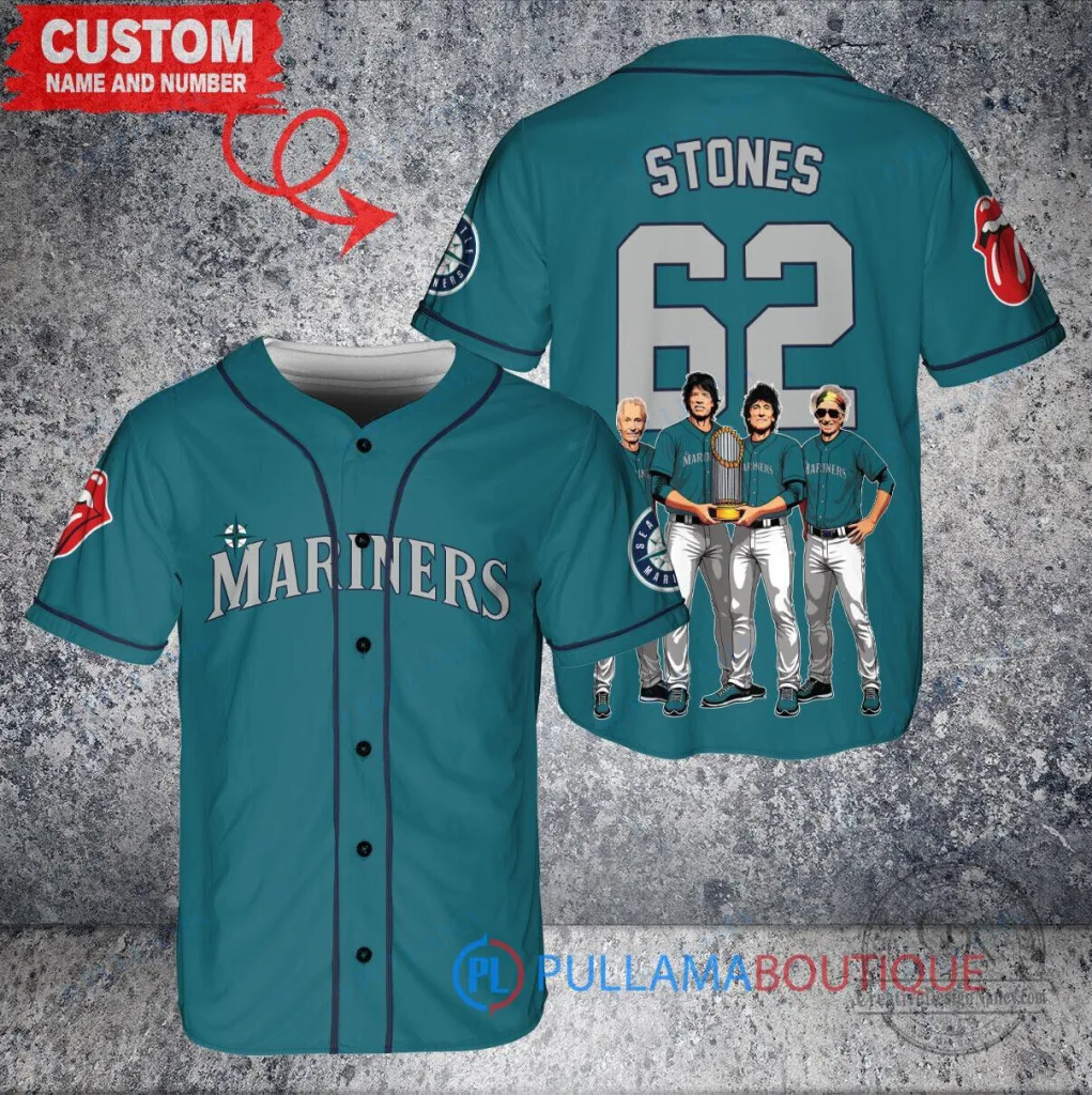 Seattle Mariners Baseball Rolling Stones Band Custom Name Number Baseball Jersey