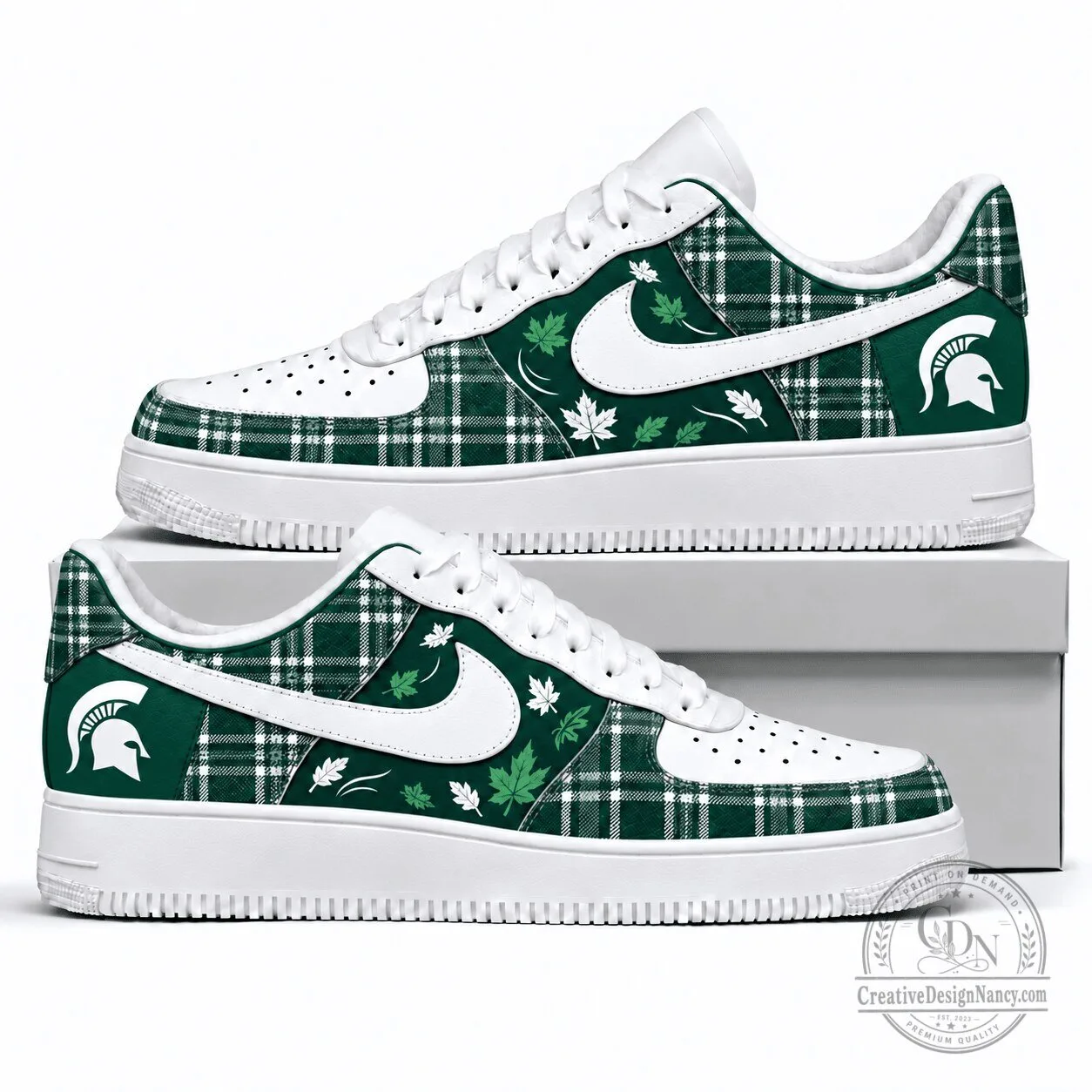 Michigan State Spartans Fall Plaid Pattern Custom Shoes