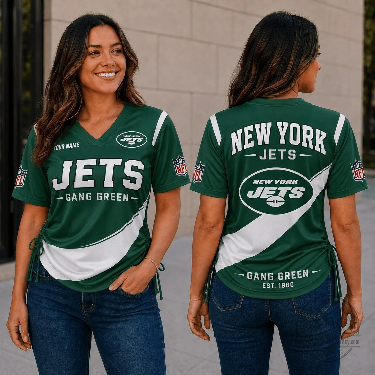 New York Jets Fan Shirt Personalized V-Neck Football T-Shirt for Women