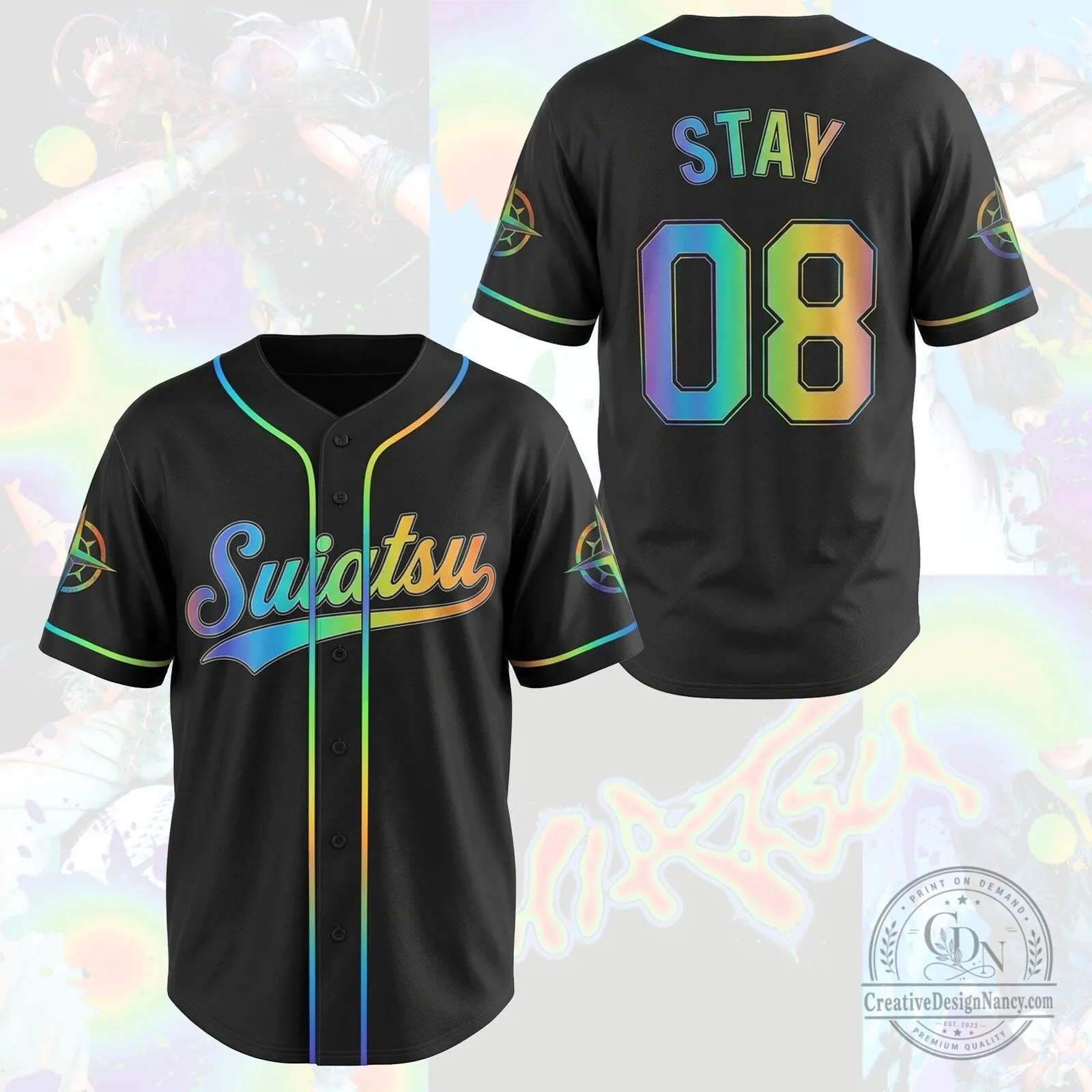 Stray Kids Vivid Suiatsu Club Rainbow Baseball Jersey for Stay Fandom