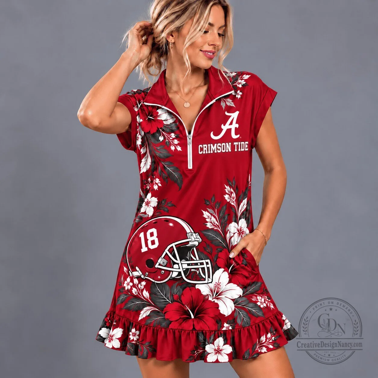 Alabama Crimson Tide Football Team Floral Quarter-Zip Dress