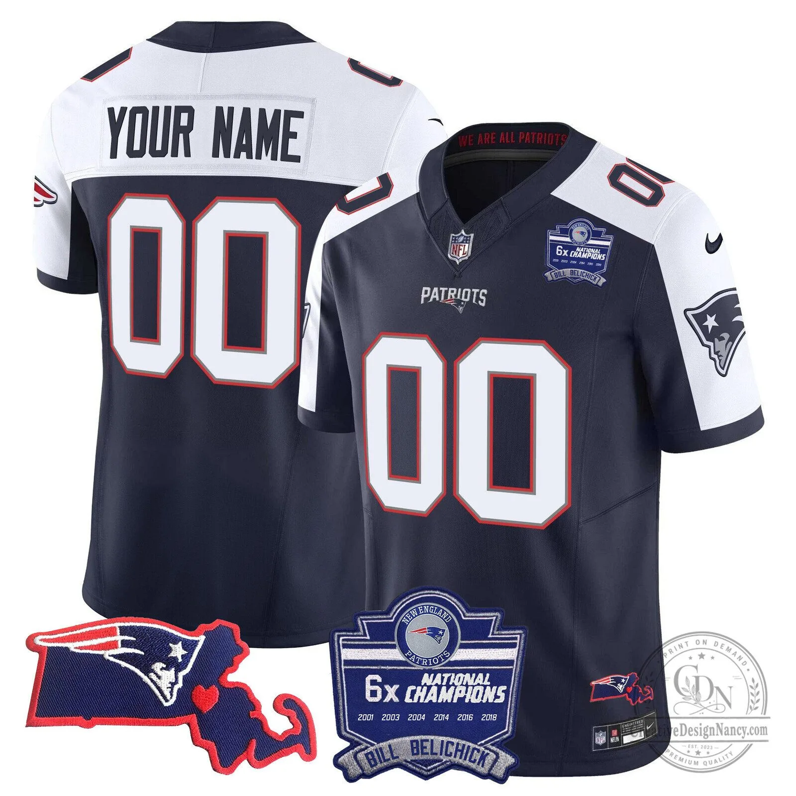 Bill Belichick New England Patriots Six-Time Champions Football Jersey