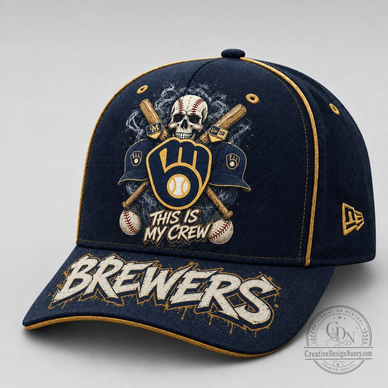 Milwaukee Brewers Baseball Skull Bats Fan Pride Navy Blue Cap Hat