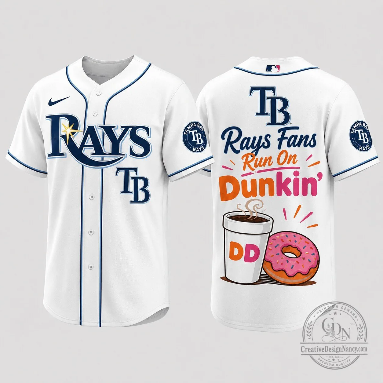 Tampa Bay Rays Baseball Fans Run On Dunkin' White Baseball Jersey
