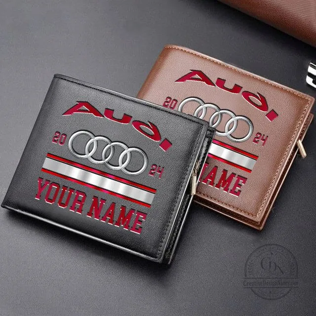 Audi 2024 Custom Name Car Logo Bi-Fold Wallet for Men