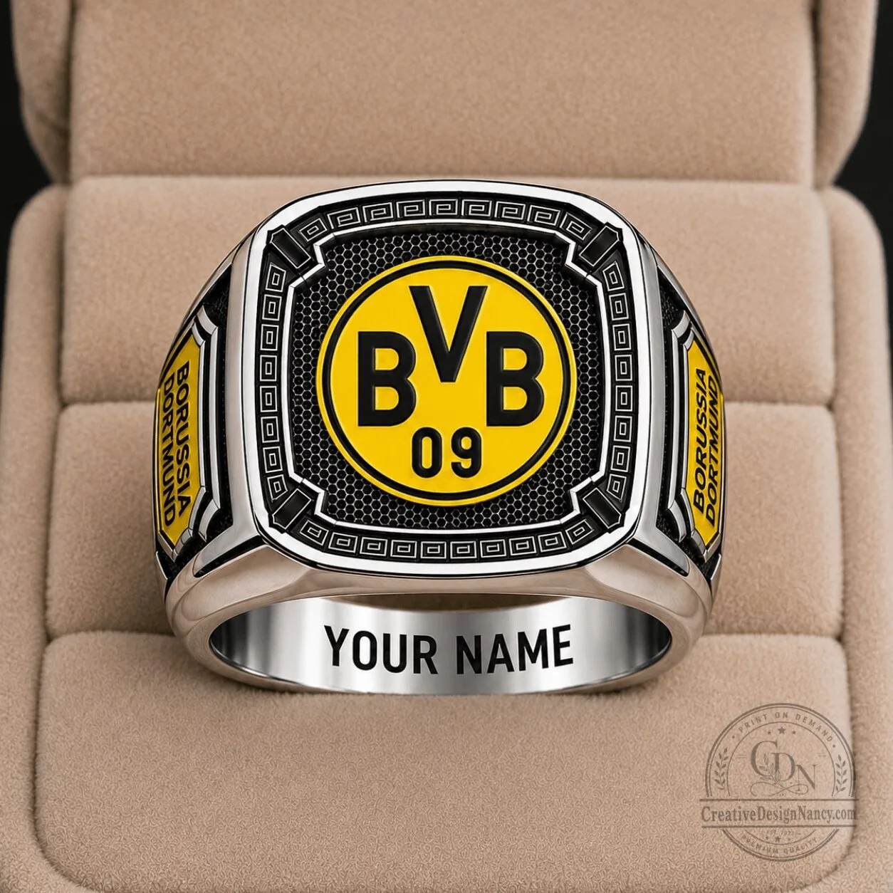 Borussia Dortmund Football Club Bundesliga Team Logo Custom Engraved Ring