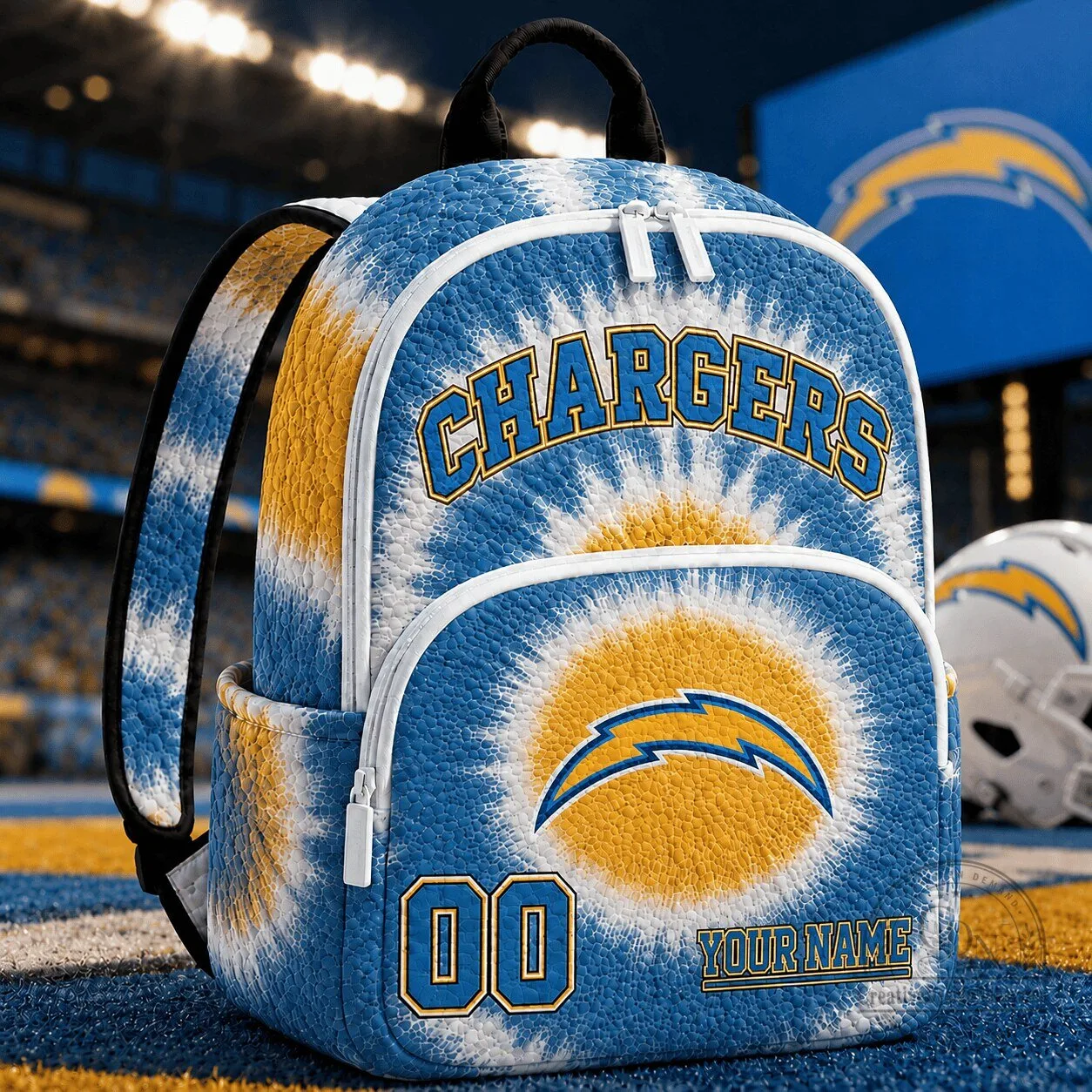 Los Angeles Chargers Tie-Dye Custom Name and Number Backpack