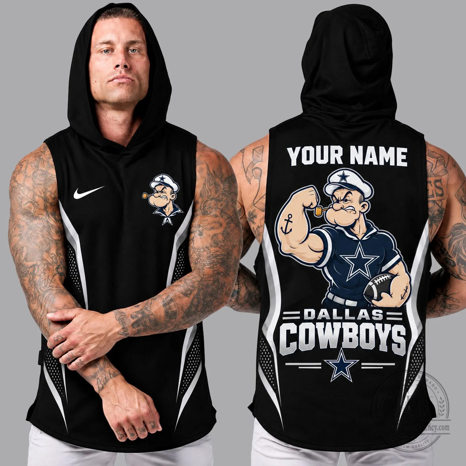 Dallas Cowboys Popeye Muscle Man Sleeveless Hoodie