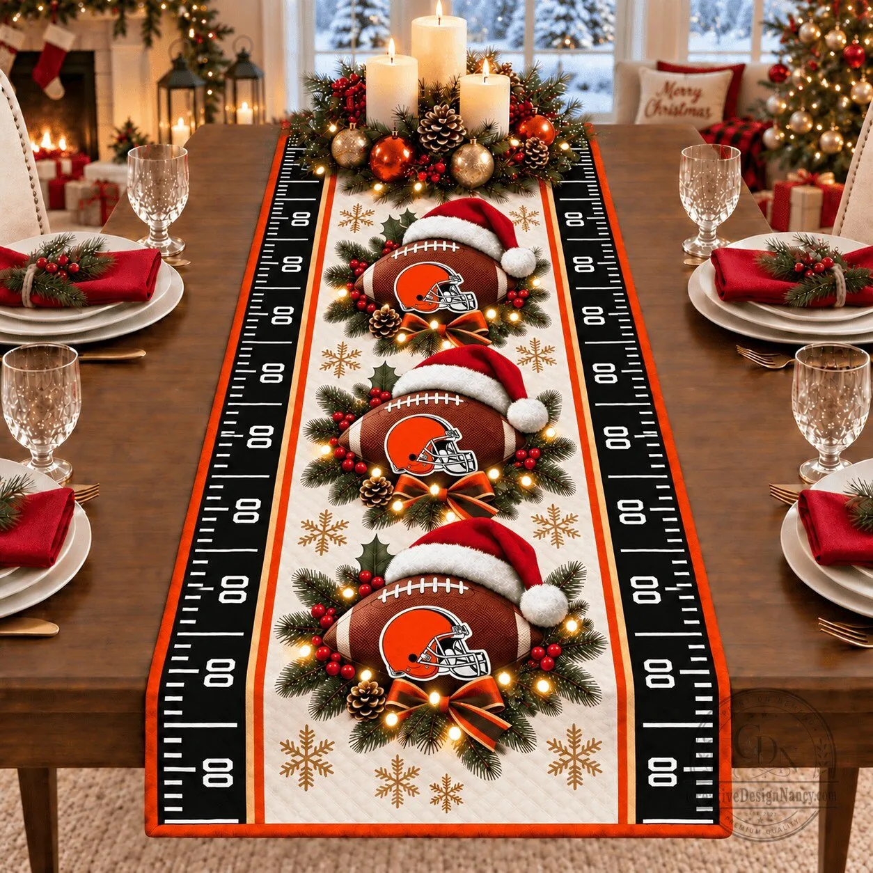 Cleveland Browns Christmas Football Field Table Runner