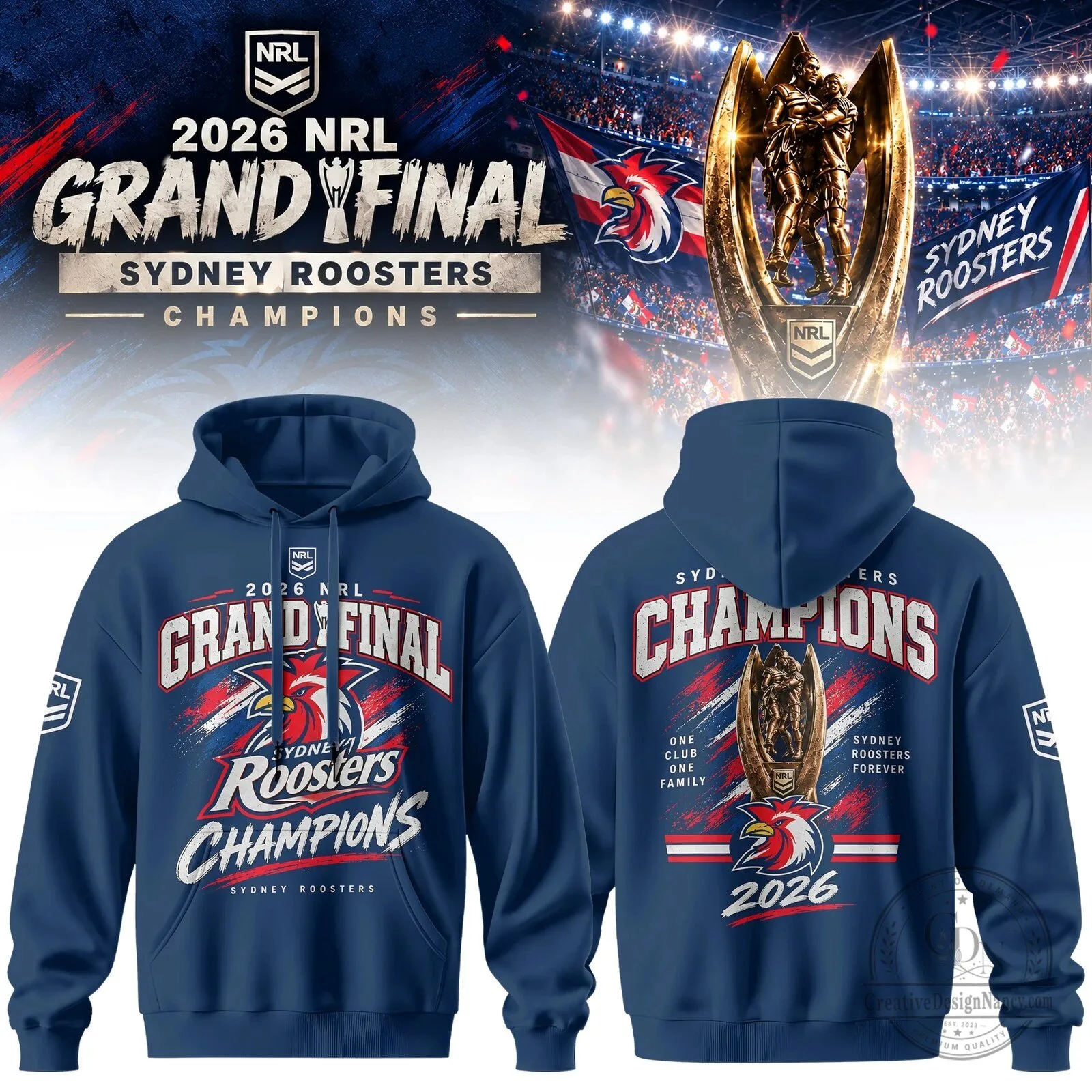 Sydney Roosters 2026 NRL Grand Final Champions Navy Blue Hoodie