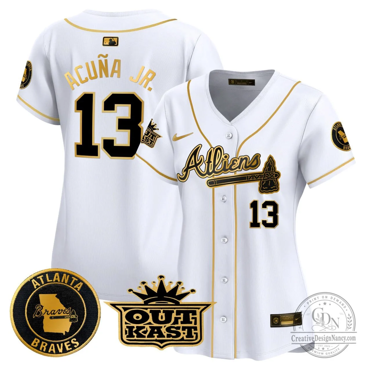 Ronald Acuna Junior Atlanta Braves White Gold Baseball Jersey