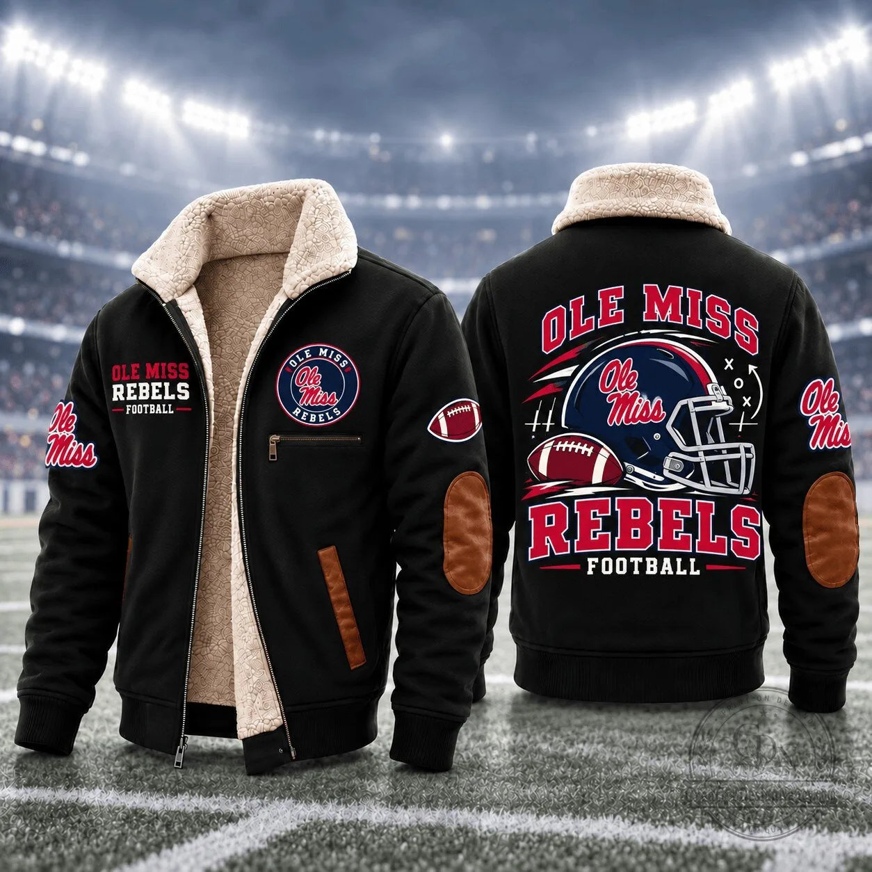 Ole Miss Rebels Football Team Logo Sherpa Fleece Lined Bomber Jacket