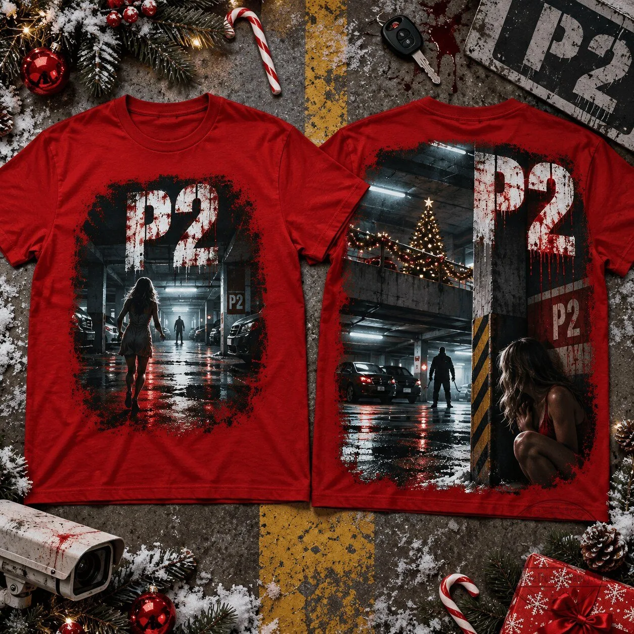 P2 Horror Movie Christmas Holiday Thriller Film Red Graphic T-Shirt
