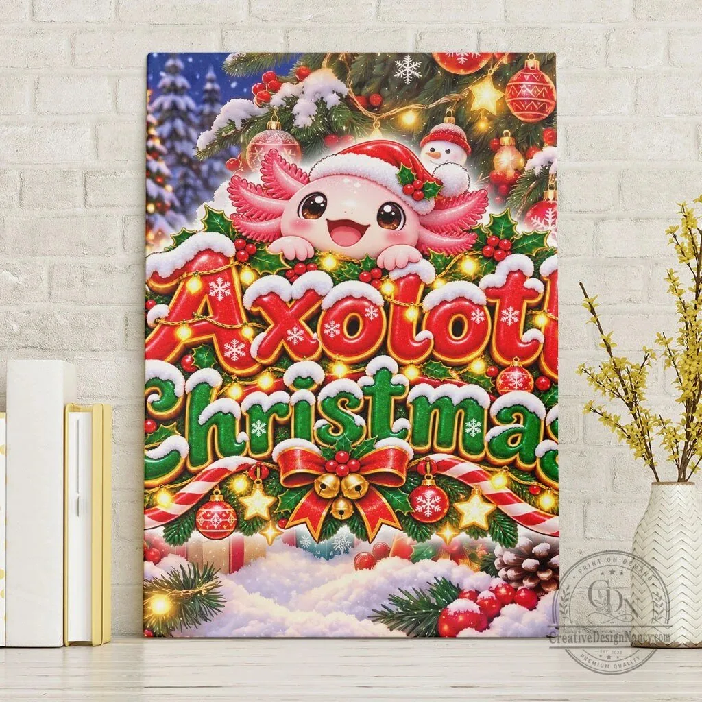 Cute Axolotl Christmas Tree Winter Wonderland Canvas Wall Art