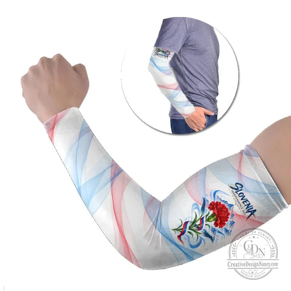 Slovenia Independence Day Red Carnation Flower Mount Triglav Flag Arm Sleeves
