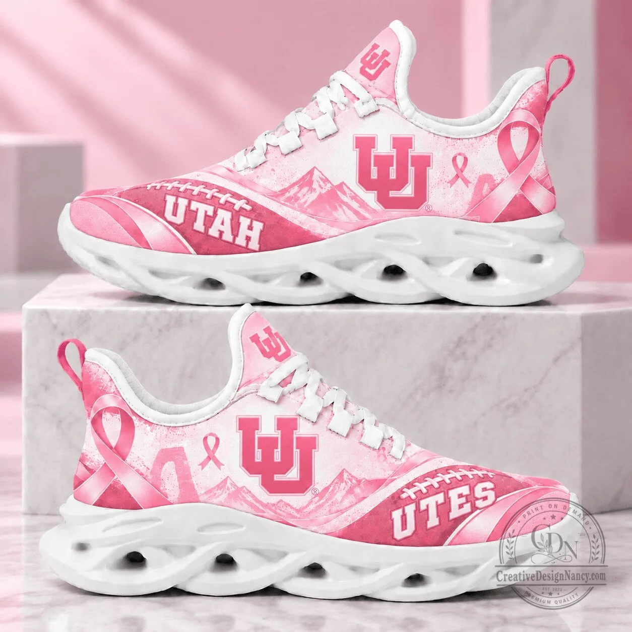 Utah Utes Breast Cancer Awareness Pink Chunky Sneakers