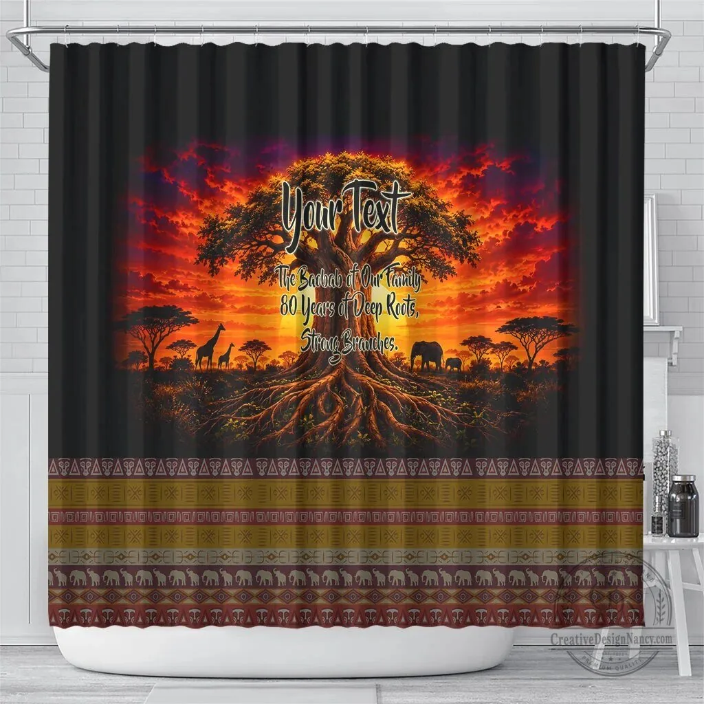 Personalized 80th Birthday Baobab Tree African Sunset Safari Shower Curtain 6 Personalized 80th Birthday Baobab Tree African Sunset Safari Shower Curtain