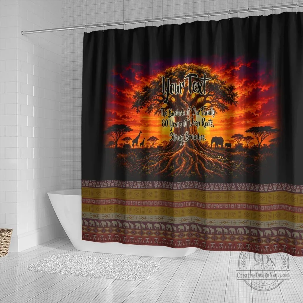 Personalized 80th Birthday Baobab Tree African Sunset Safari Shower Curtain 7 Personalized 80th Birthday Baobab Tree African Sunset Safari Shower Curtain
