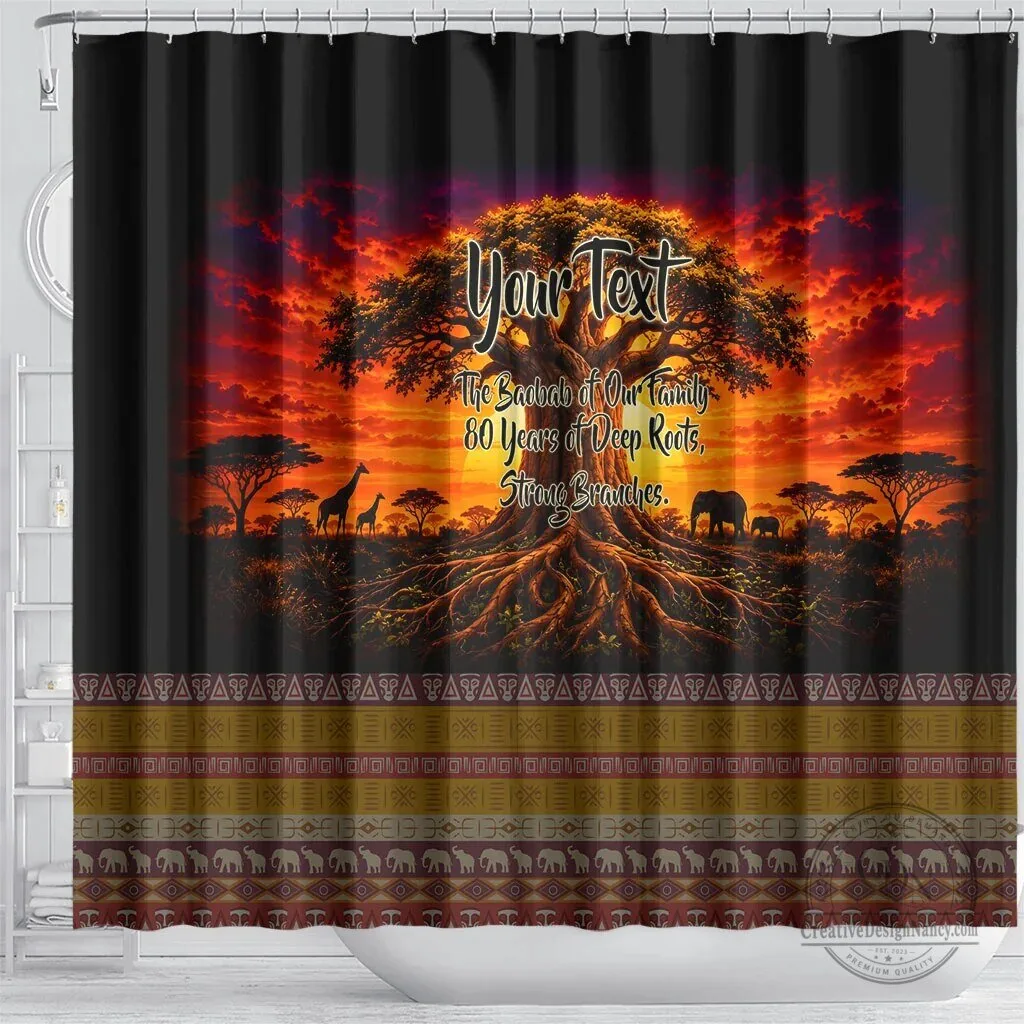 Personalized 80th Birthday Baobab Tree African Sunset Safari Shower Curtain 8 Personalized 80th Birthday Baobab Tree African Sunset Safari Shower Curtain