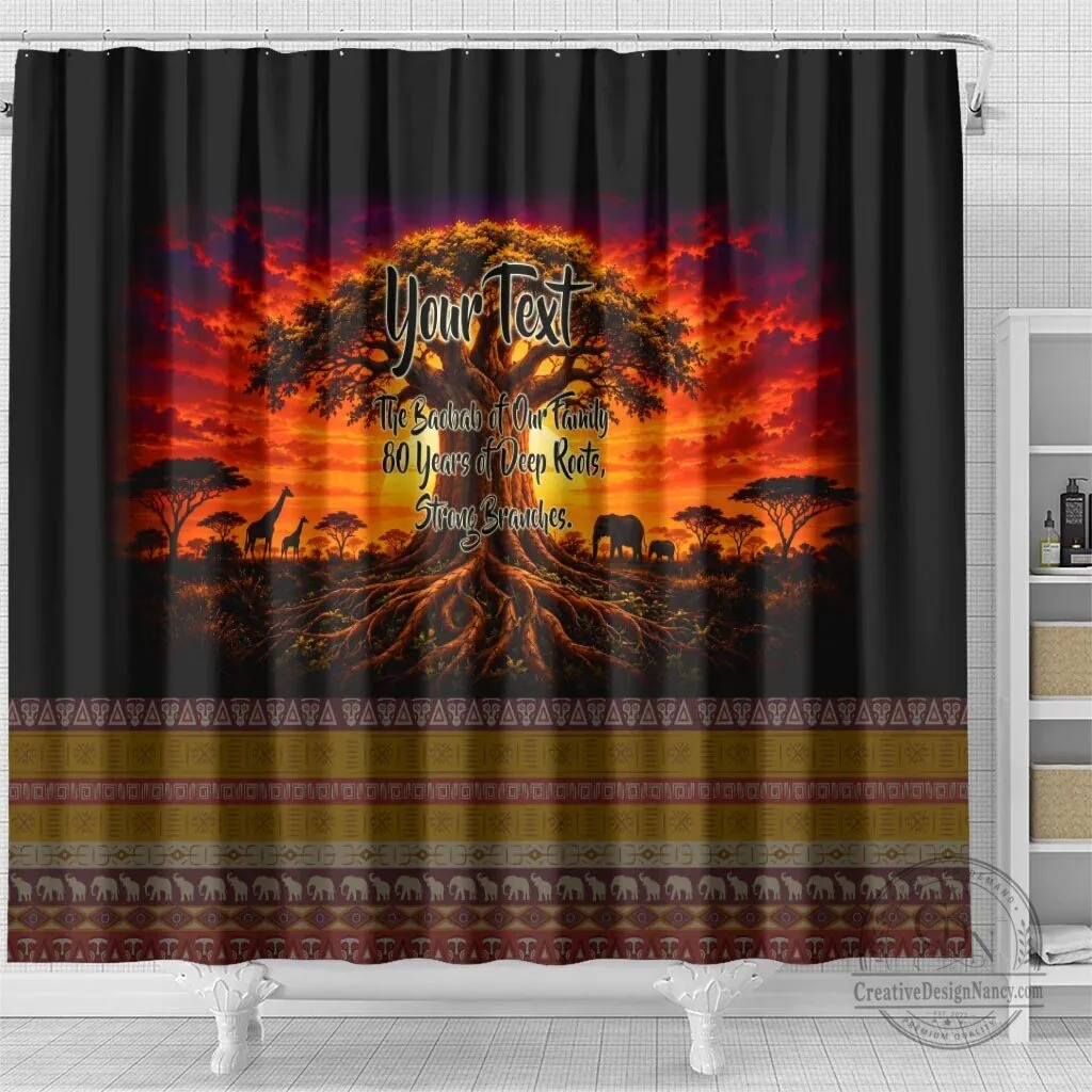 Personalized 80th Birthday Baobab Tree African Sunset Safari Shower Curtain 9 Personalized 80th Birthday Baobab Tree African Sunset Safari Shower Curtain
