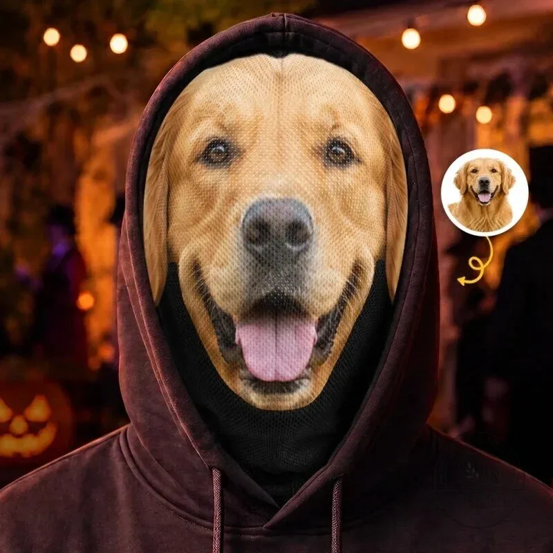 Personalized Golden Retriever Dog Face Photo Balaclava Mask for Halloween Costume