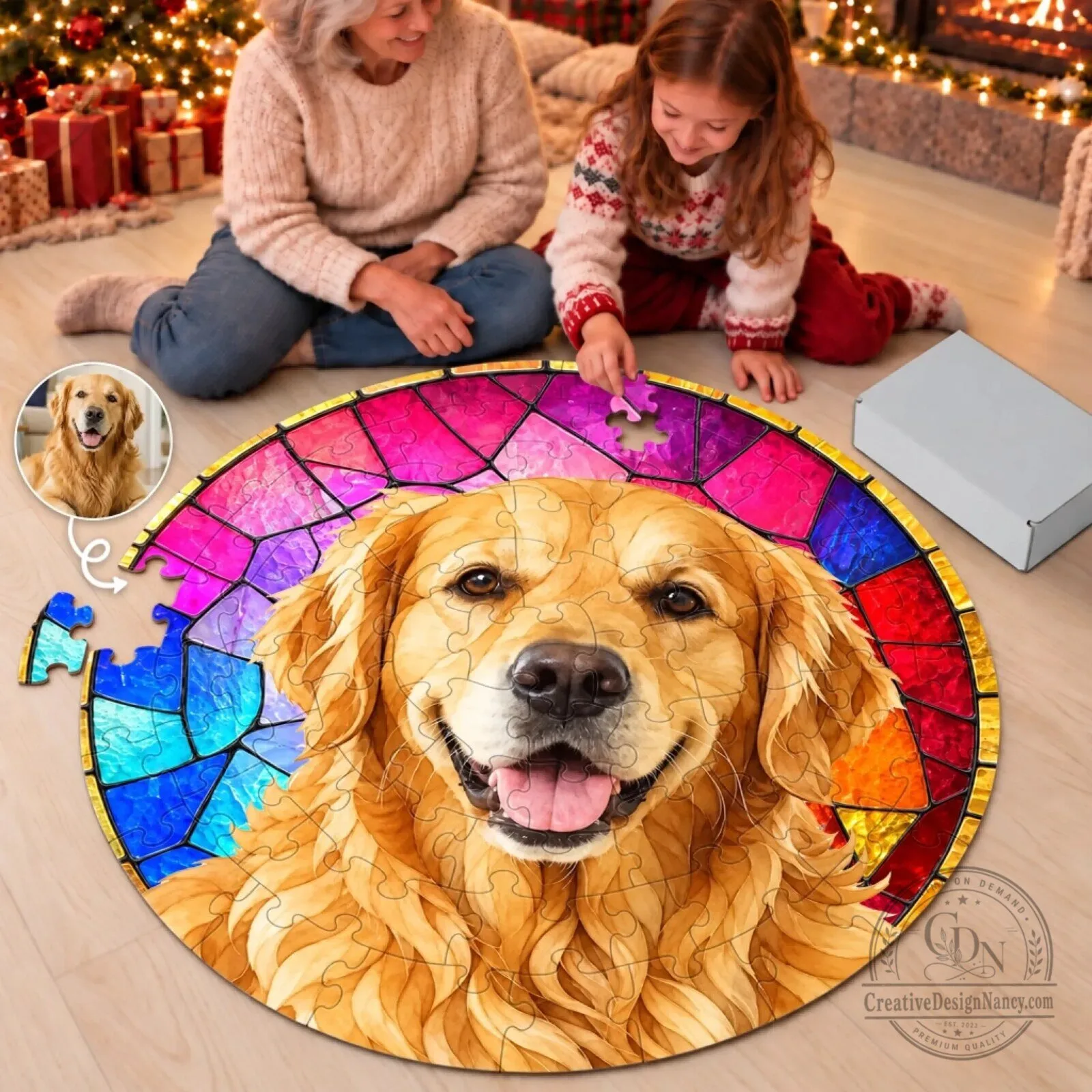Personalized Golden Retriever Pet Photo Jigsaw Puzzle for Christmas Gift