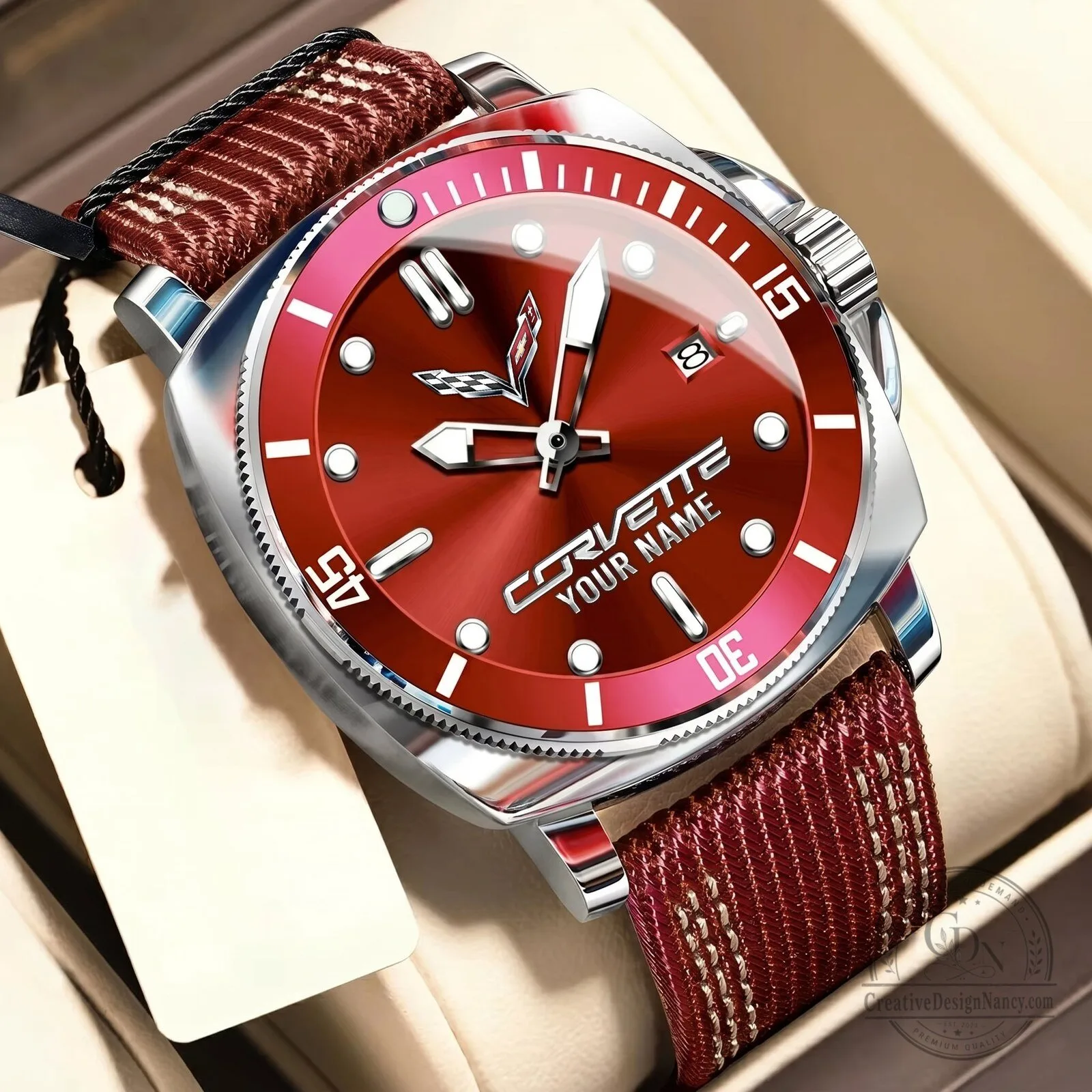 Corvette C8 Stingray Personalized Red Dial Men's Sport Watch