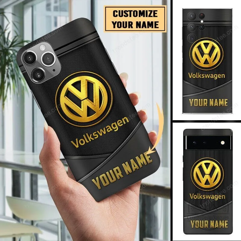 Volkswagen Gold Logo Custom Name Black Phone Case for iPhone and Android