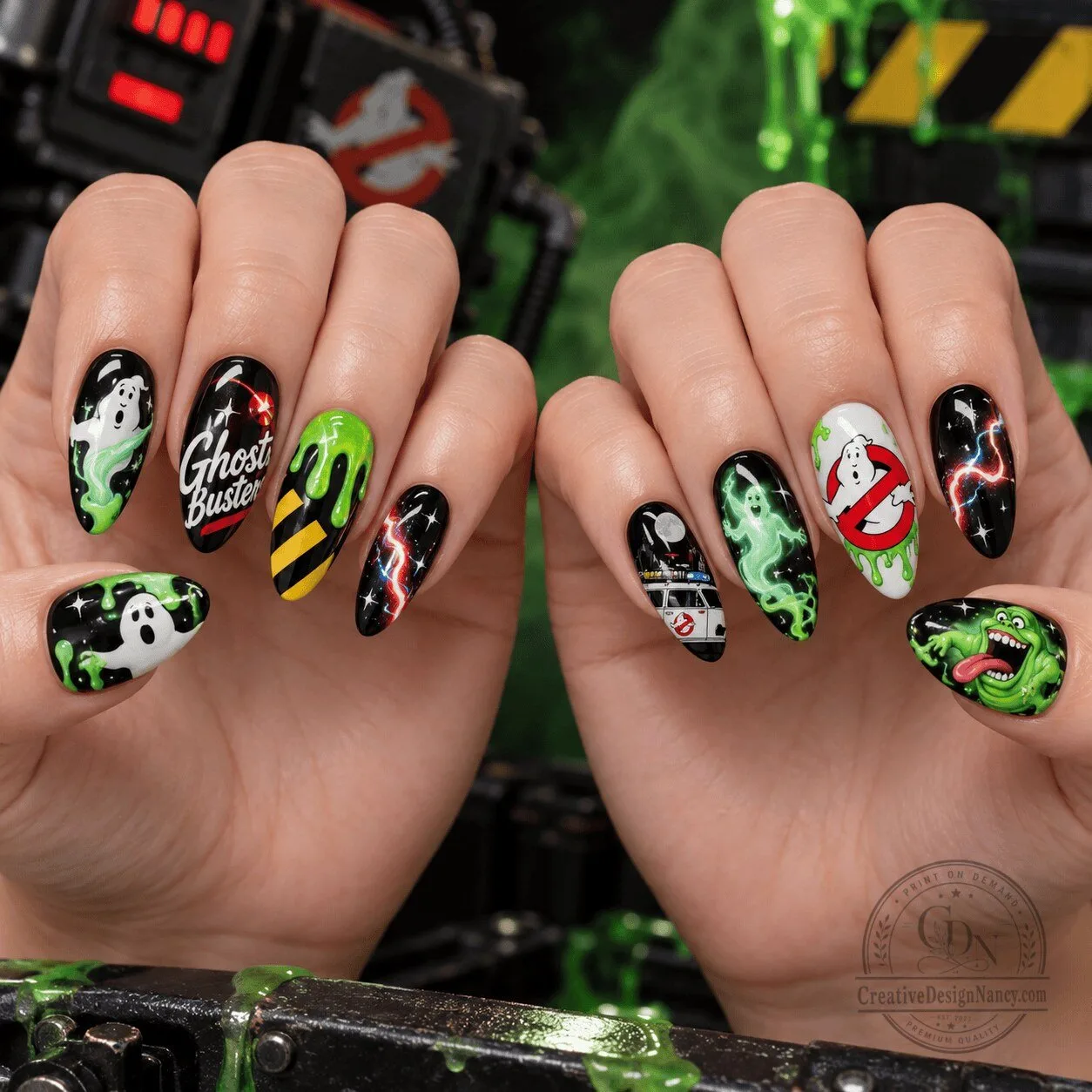 Ghostbusters Slimer Neon Green Glow in the Dark Press On Nails Set