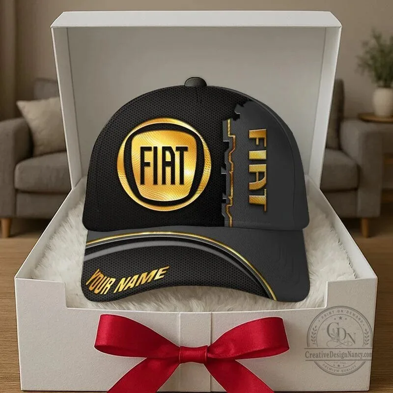 Fiat Gold Logo Personalized Custom Name Black Car Enthusiast Cap Hat