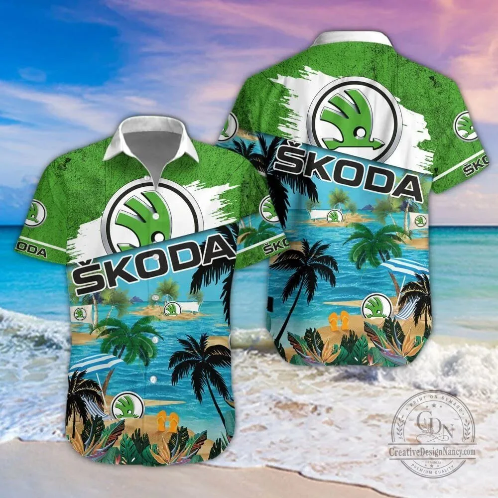 Skoda Car Logo Tropical Beach Summer Vacation Hawaiian Shirt
