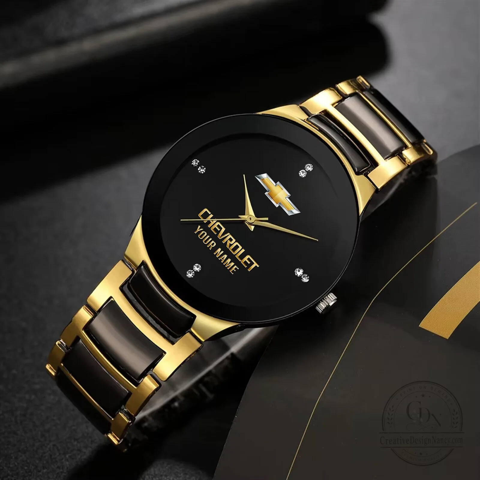 Chevrolet Personalized Custom Name Gold Tone Stainless Steel Quartz Watch
