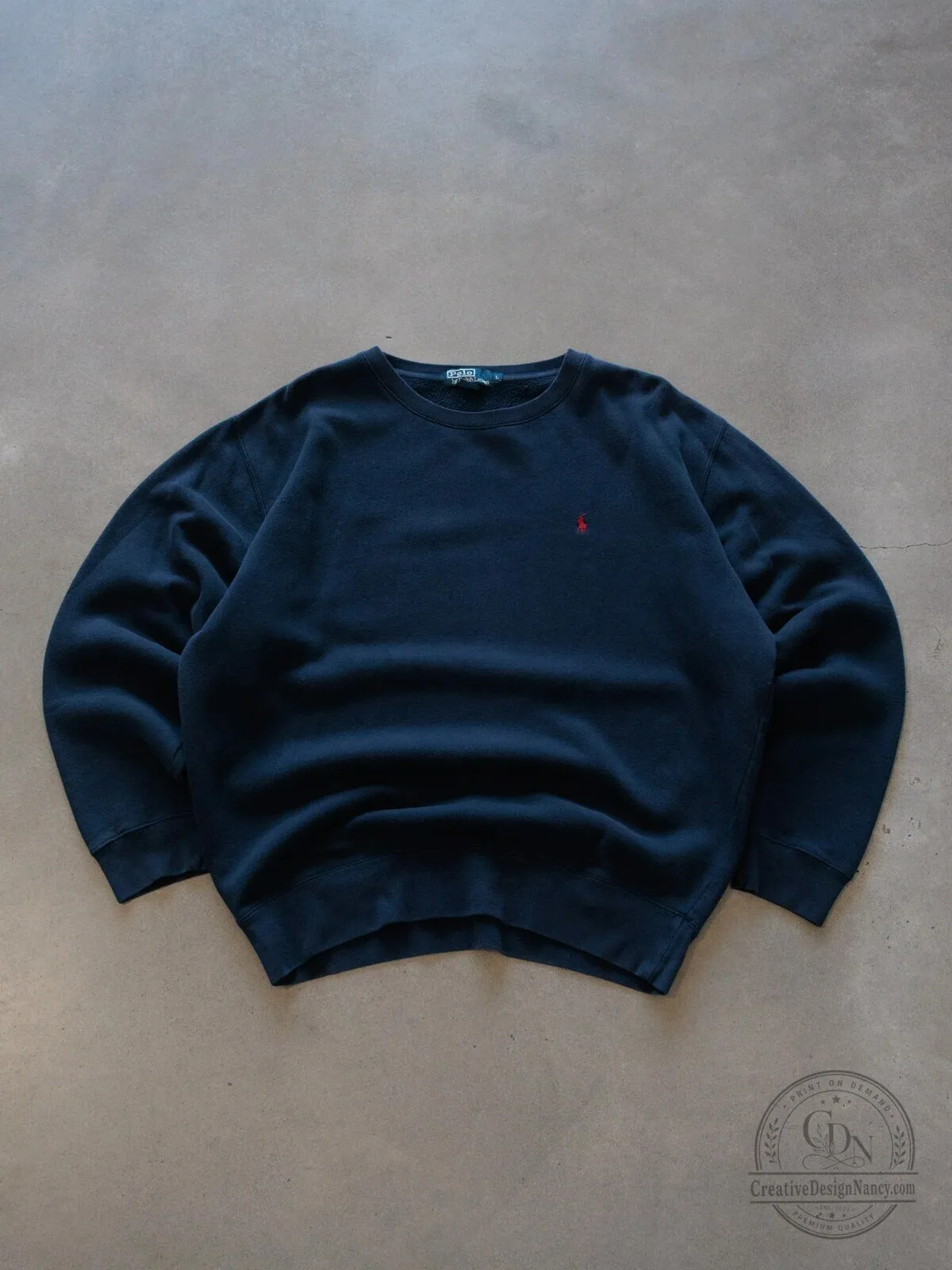 Vintage Ralph Lauren Polo Pony Embroidered Navy Blue Crewneck Sweatshirt