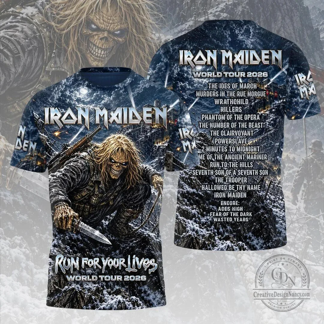 2026 Iron Maiden World Tour T-Shirt featuring Run For Your Lives Album Art