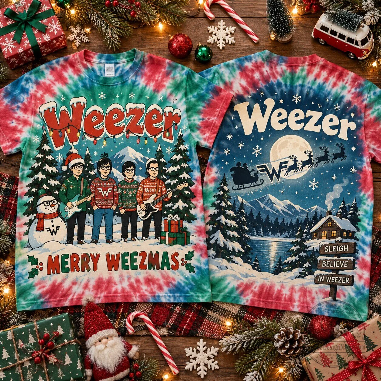 Weezer Merry Weezmas Holiday Christmas Tie-Dye T-Shirt