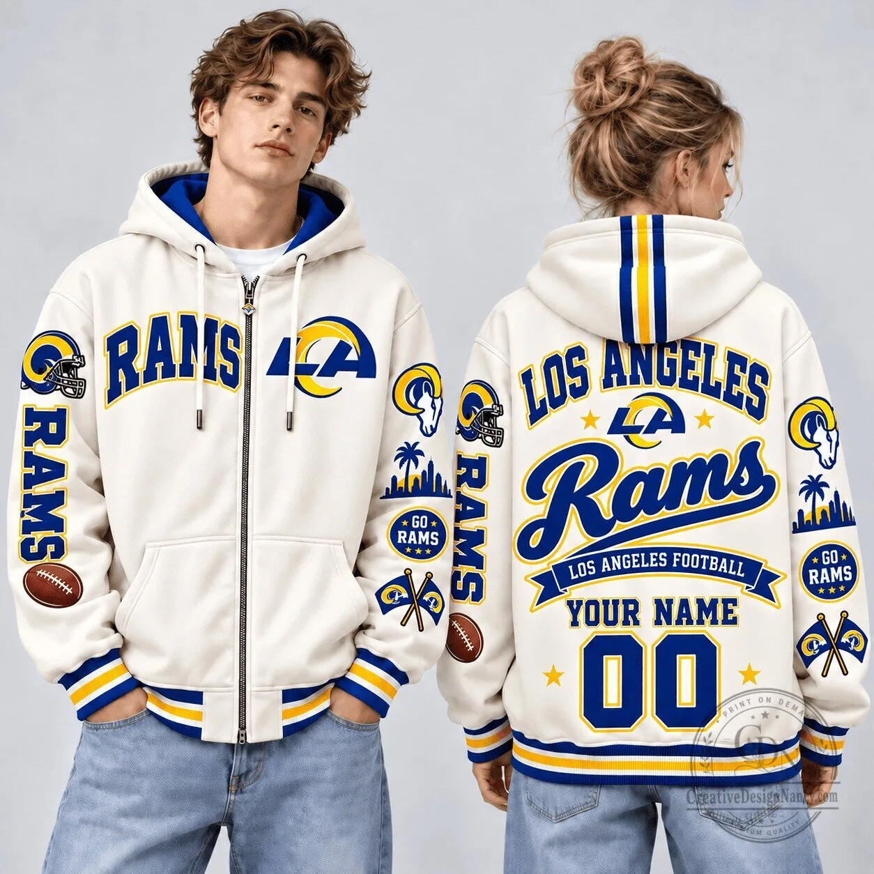 Los Angeles Rams NFL Football Personalized Full-Zip Hoodie