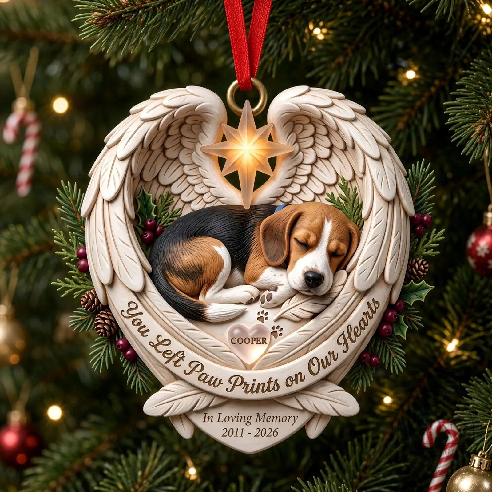 Pet Memorial Angel Wings Beagle Dog Christmas Ornament