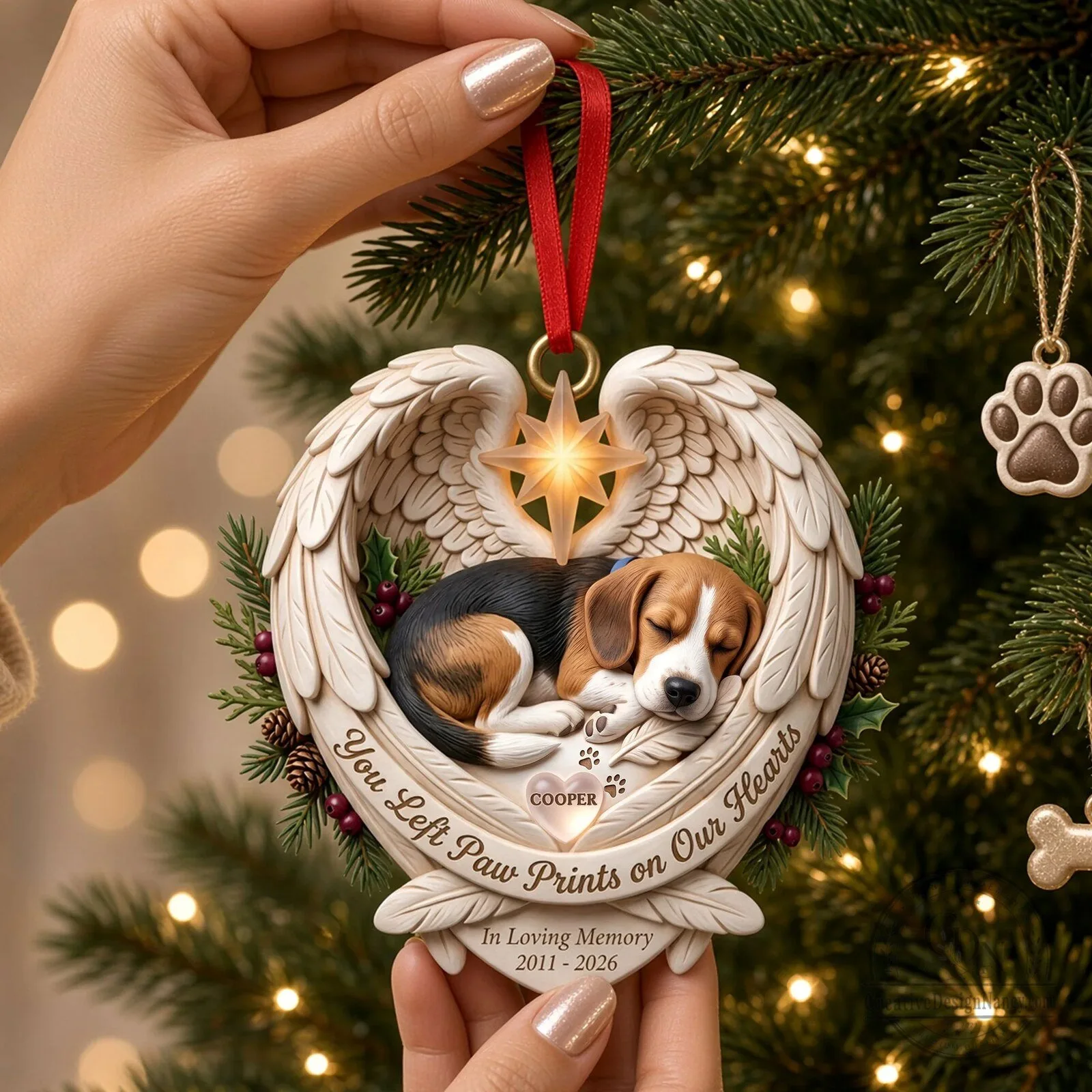 Pet Memorial Angel Wings Beagle Dog Christmas Ornament 3 Pet Memorial Angel Wings Beagle Dog Christmas Ornament