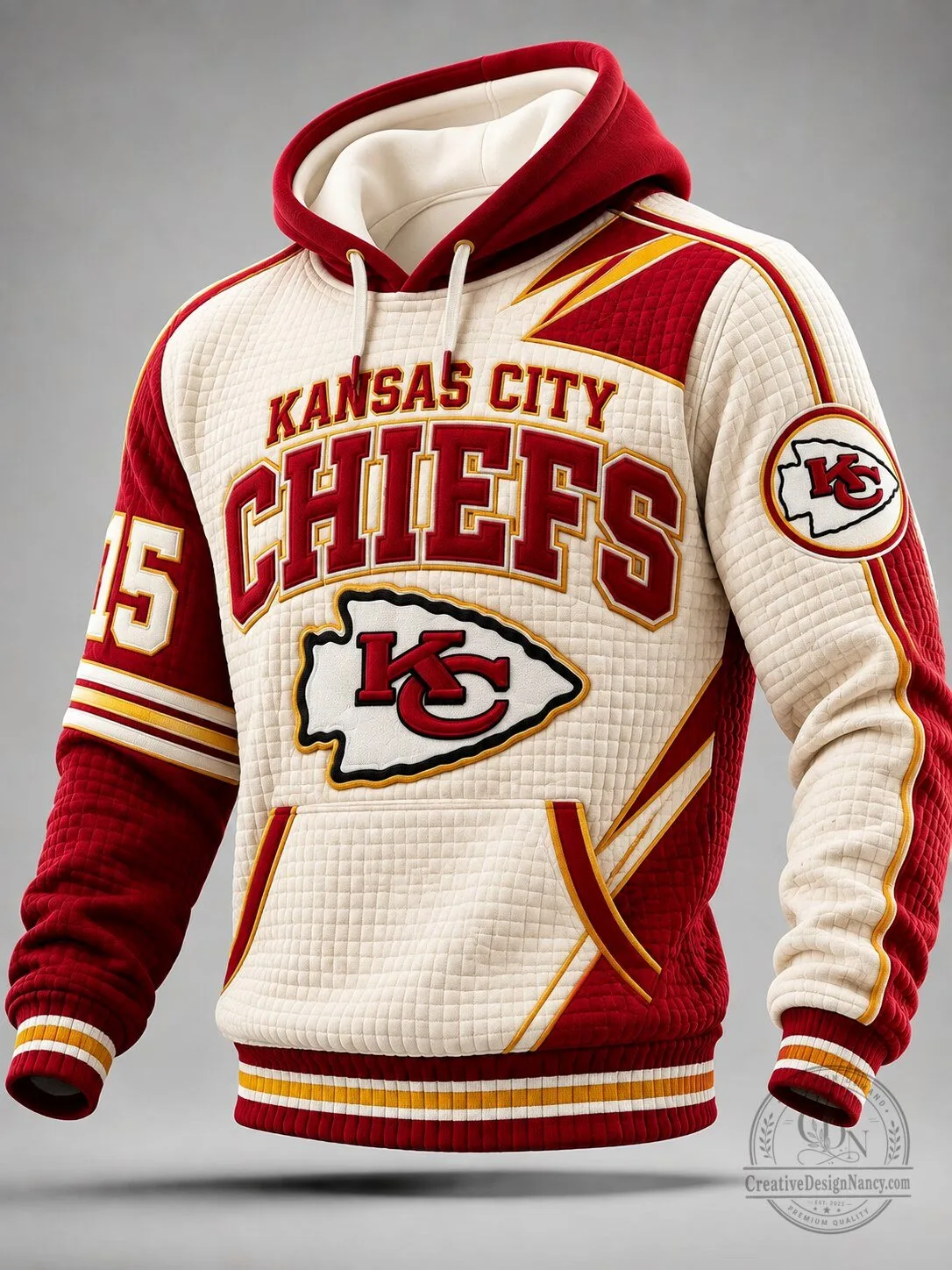 Kansas City Chiefs Cream Red Quilted Colorblock Pullover Hoodie