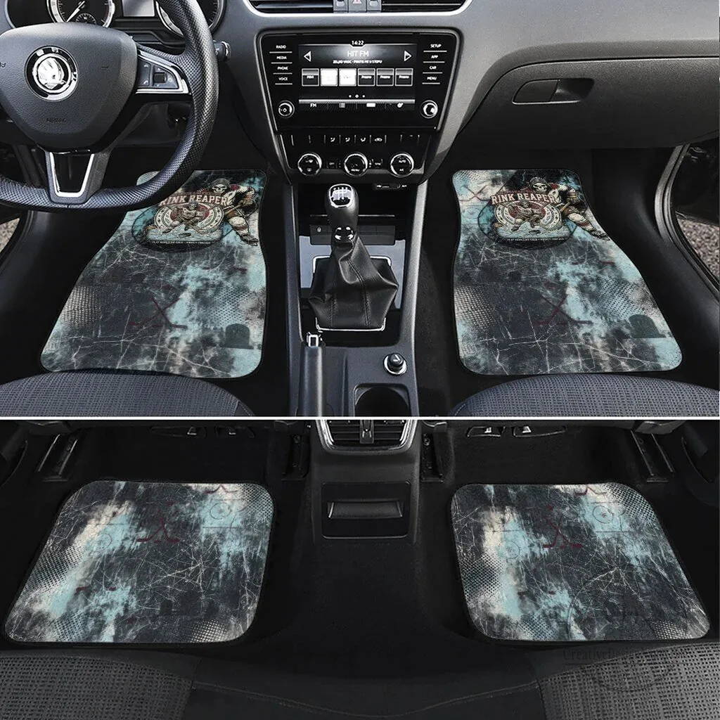 Ice Hockey Rink Reaper Grim Reaper Skeleton Car Floor Mats Vintage Retro Grunge