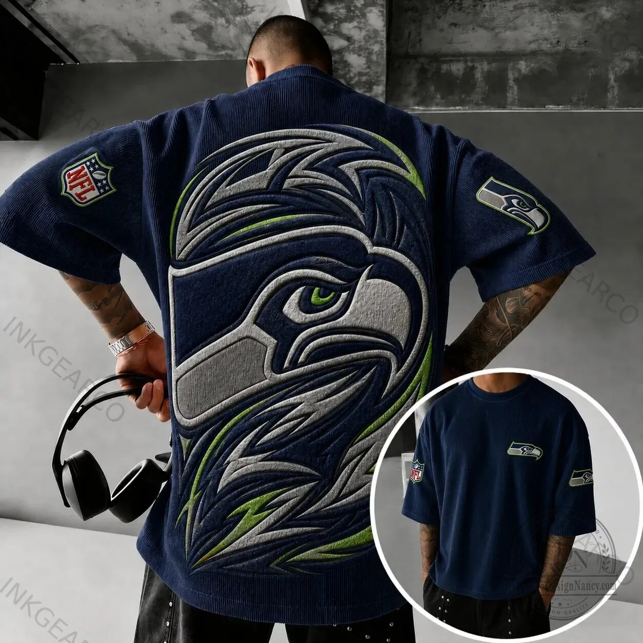 Seattle Seahawks NFL Football Team Logo Oversized Short-Sleeve T-Shirt