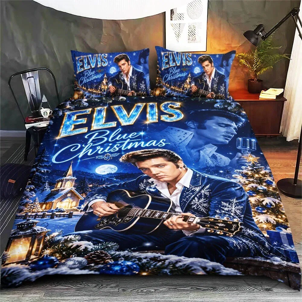 Elvis Presley Blue Christmas Holiday Winter Bedding Set