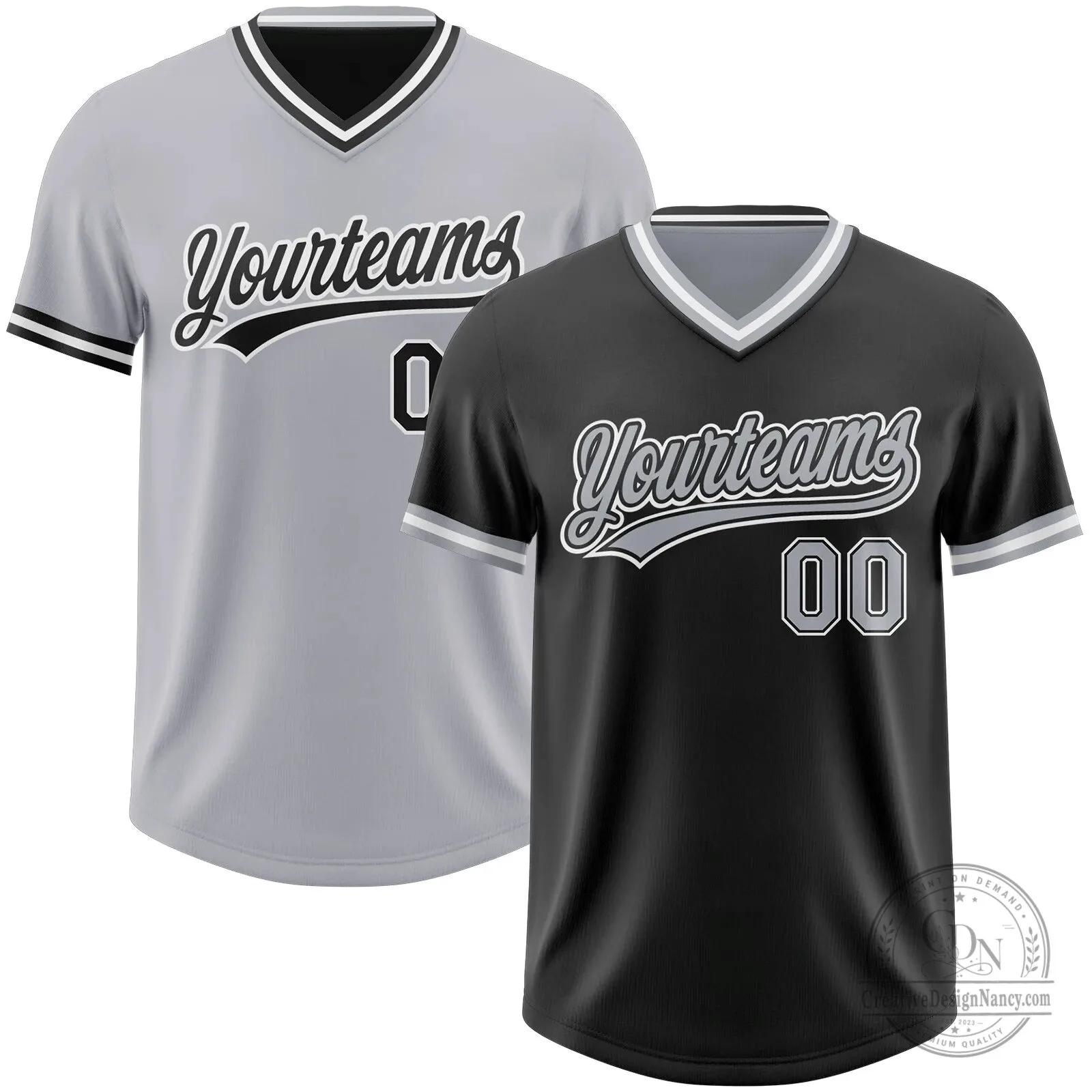 Custom Black Gray White Reversible Pullover Baseball Jersey Shirt