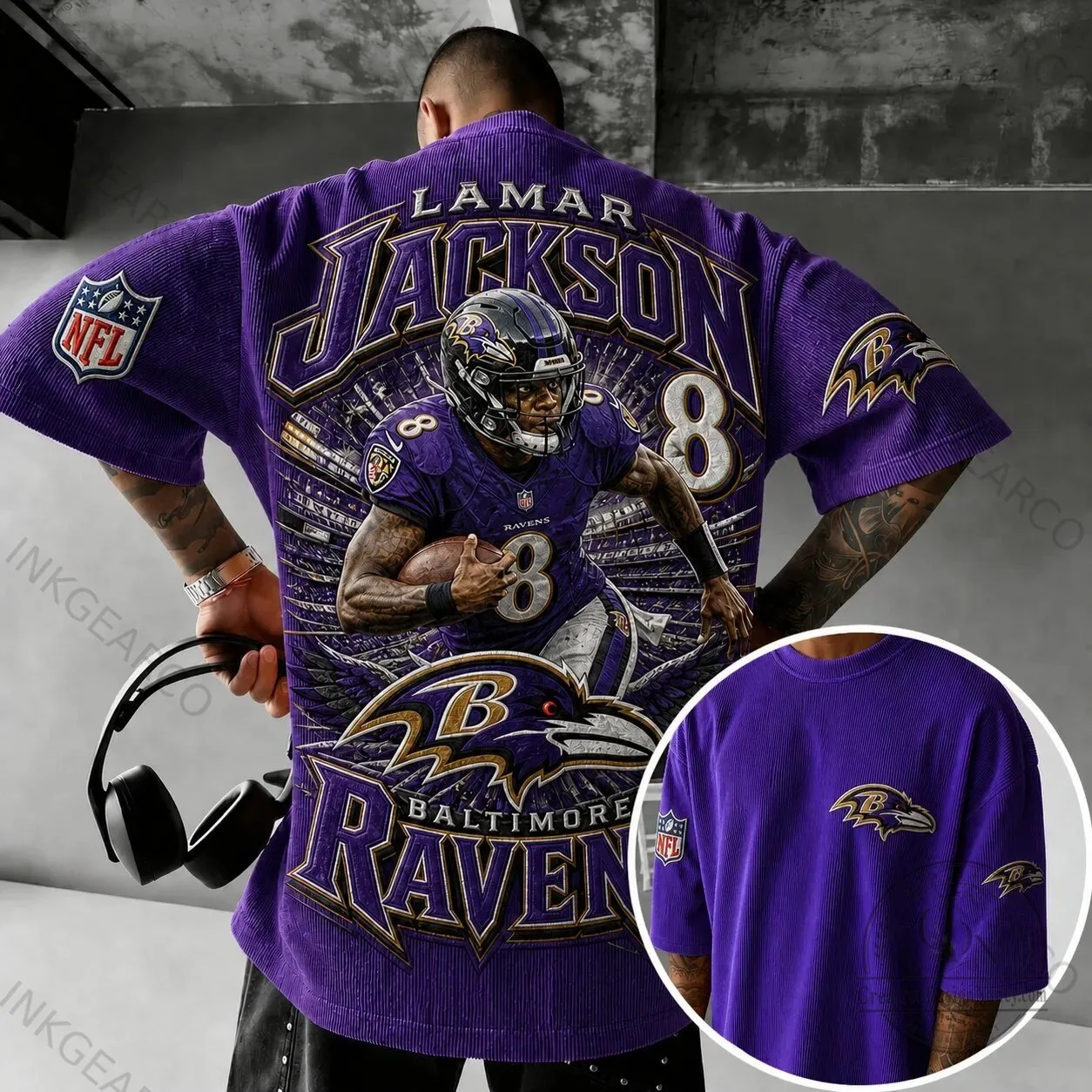 Baltimore Ravens Lamar Jackson NFL Football Team Purple Short-Sleeve T-Shirt