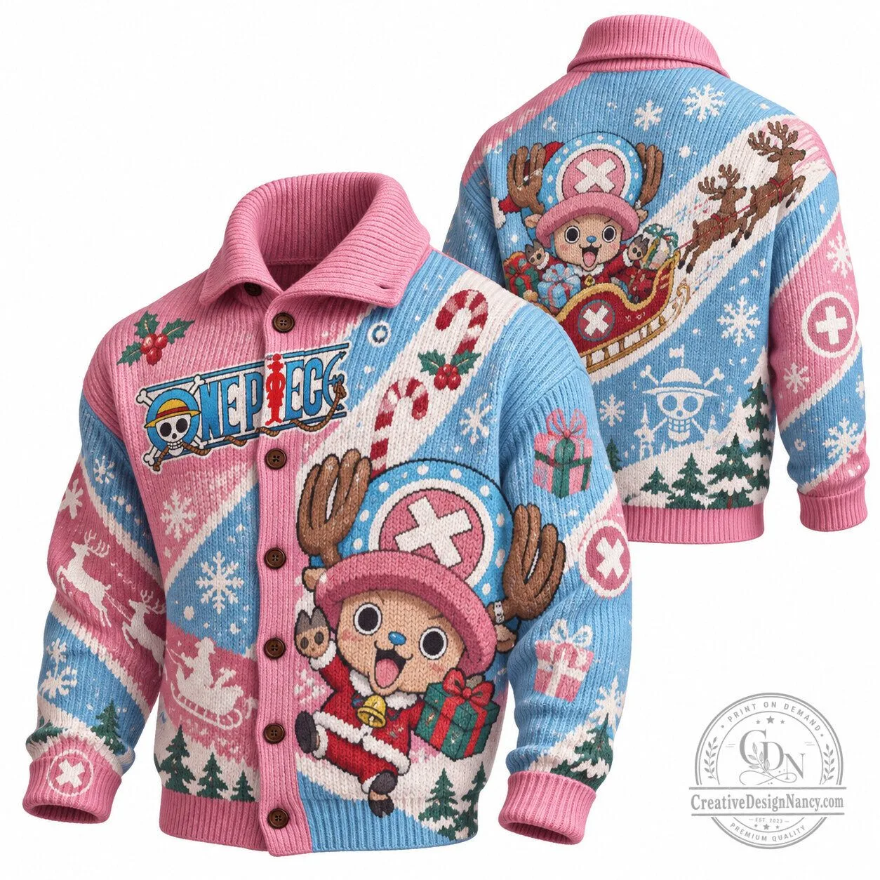 One Piece Tony Tony Chopper Christmas Holiday Ugly Sweater Cardigan