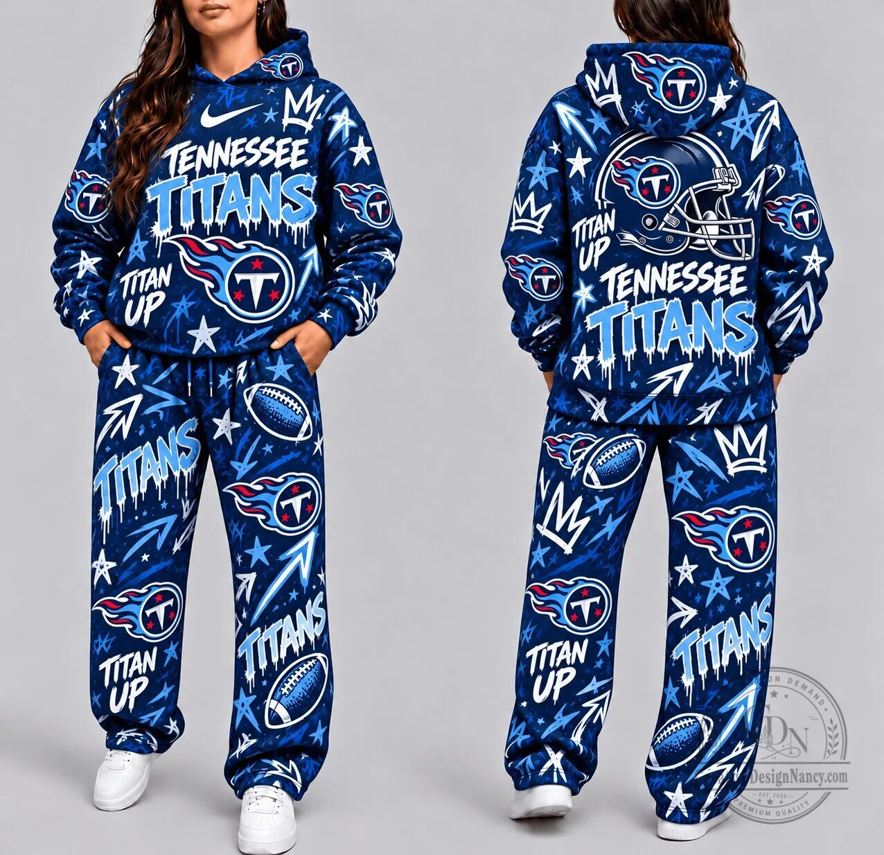 Tennessee Titans NFL Football Graffiti Style All Over Print Hoodie for Women