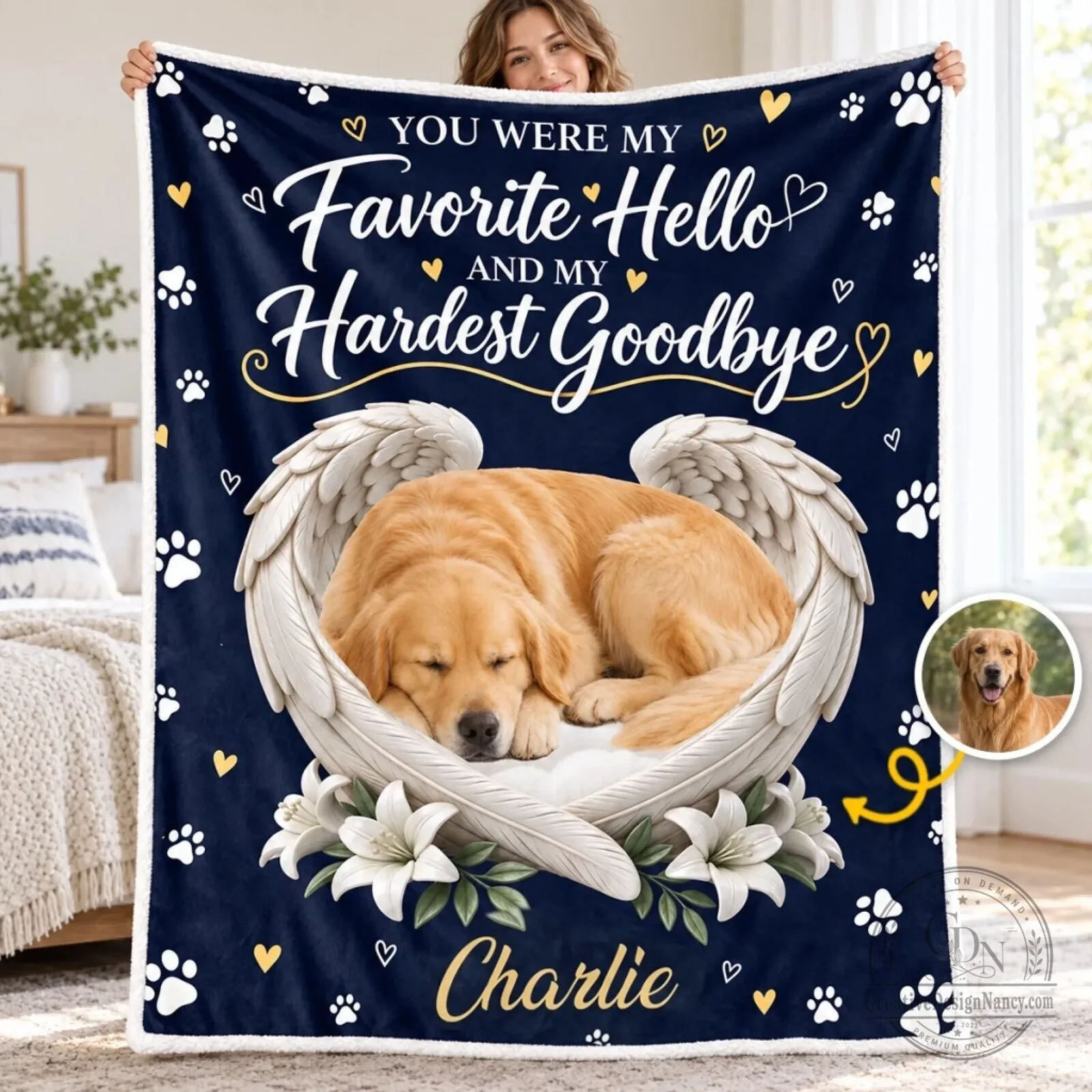 Personalized Pet Memorial Blanket with Angel Wings and Custom Photo