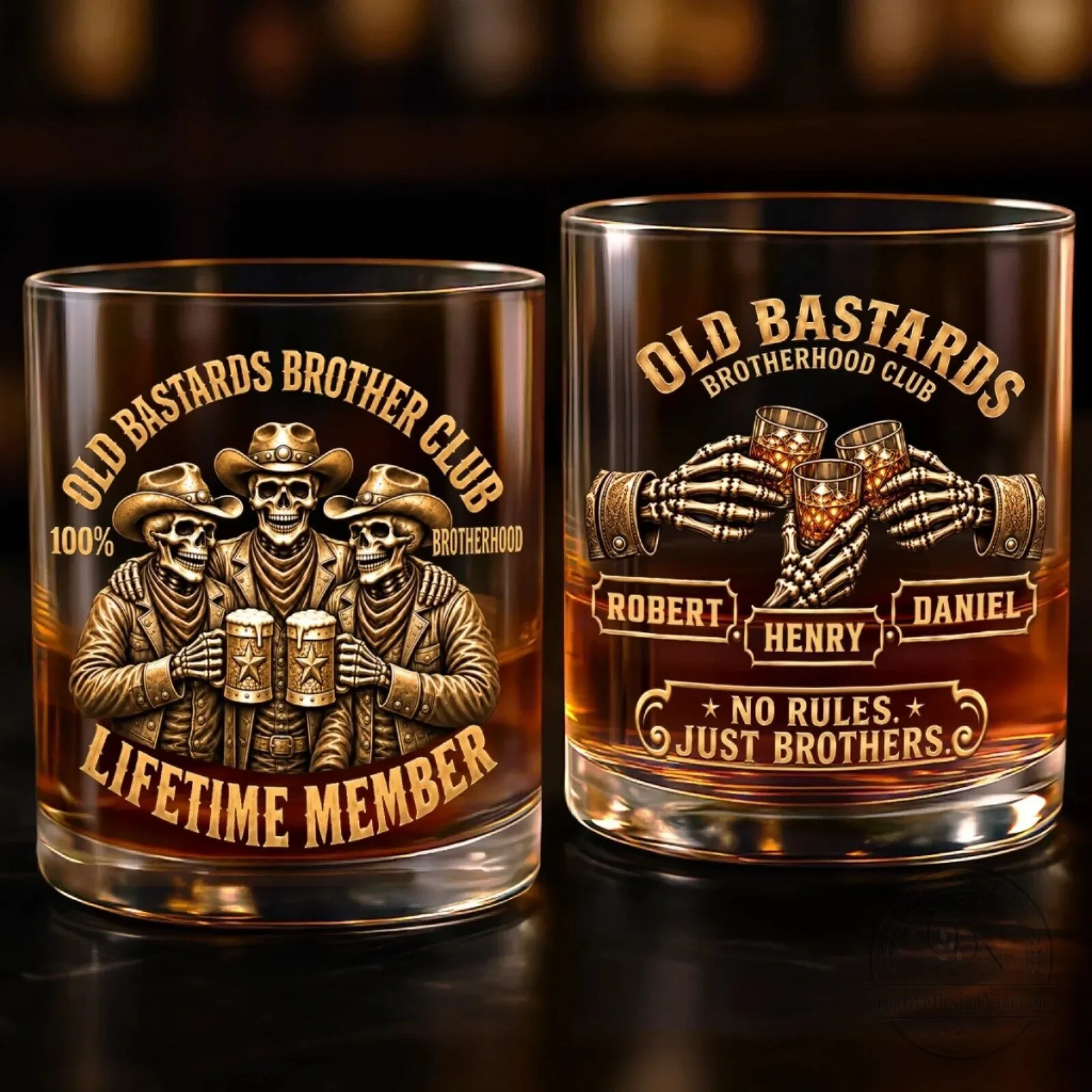 Old Bastards Brotherhood Club Personalized Whiskey Glass for Brothers